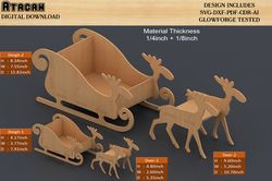 Wooden Sleigh with deer / Laser Cut Christmas Decor / Santa Reindeers and Sleds / Merry Christmas SVG Templates 477