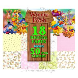 18 Winnie The Pooh Digital Paper, Winnie The Pooh Scrapbook, Winnie The Pooh Clipart Png