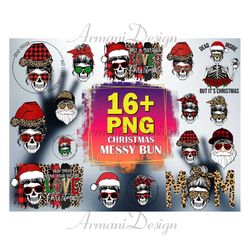 16 Designs Christmas Messy Bun Sublimation Png Bundle, Christmas Png, Messy Bun Png, Mery Christmas Svg