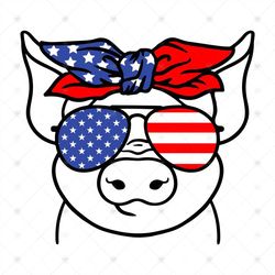 4th Of July Pig Svg, Independence Day Svg, Pig Glasses Svg, Pig Bandana, 4th Of July Svg, America Svg, Patriotic Svg, Fo