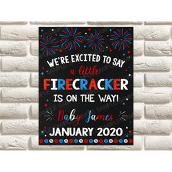 4th of July Pregnancy Announcement Sign, Little Firecracker Sign, Baby Chalkboard Sign, Pregnancy Reveal Chalkboard Sign