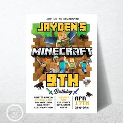 Personalized File Minecrafter Birthday Invitations | Minecraft Invitations | Minecraft Birthday Party | Digital PNG