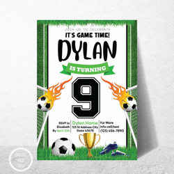 Personalized File Soccer Birthday Invitation, Soccer Party Invite, Invitation, Soccer Party Theme, Football| Digital PNG