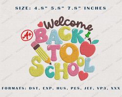 Welcome Back To School Embroidery Designs, Back To School Embroidery Designs, School Life Embroidery, Teacher Day Desig