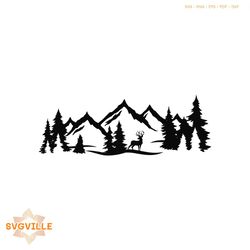 Vintage Deer Mountain and Forest SVG Cutting Digital File