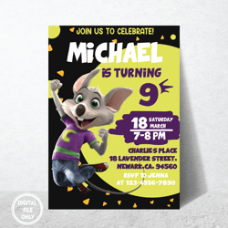 Personalized File Chuck E Cheese Birthday Invitation | Printable Chuck E Cheese Party Invite, Chuck Evite| Digital PNG