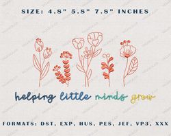 Heping Little Minds Grow Embroidery, Back to School Embroidery, Retro Flowers Embroidery File, First Day Of School Embr
