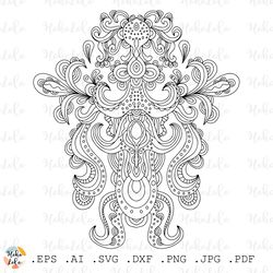Floral Coloring Pattern Pdf, Flower Cricut Svg, Flower Clipart Png, Coloring Page Printable, Stencil Template Dxf