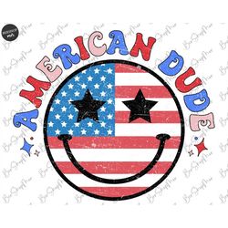 American Dude Png, Groovy American Smiley Face Png, 4th of July Png, American Png, Retro Png, Vintage Groovy American Su
