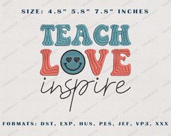 Teach Love Inspire Embroidery Design, Back To School Embroidery Design, Teacher Life Embroidery File, School Embroidery
