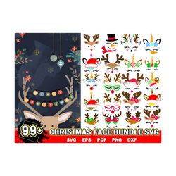 99 Christmas Animals Face Svg, Christmas Svg, Animals Face Svg, Xmas Svg