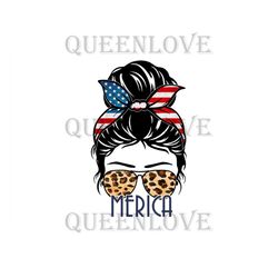Merica Mom Bun Leopard Png, Independence Day Png, Mothers Day Png, Sunglasses Headband, Messy Bun Png, 4th of July Png,