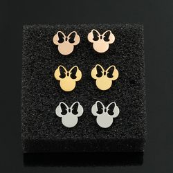 Disney Minnie Earrings Silver Plated Kids Jewelelry Cute Stainless Steel Ear Piercing Earrings