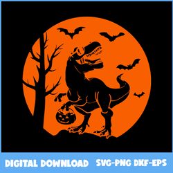 Halloween Dinosaur Svg, Dinosaur Svg, Pumpkin Svg, Bat Svg, Halloween Svg, Png Eps Dxf Digital File