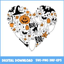 Halloween Doodle Heart Collage I Love Halloween Svg, Heart Svg, Cartoon Svg, Halloween Svg, Png Eps Dxf Digital File