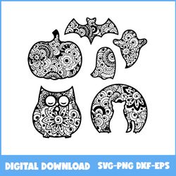 Halloween Mandala Svg, Pumpkin Svg, Cat Svg, Bat Svg, Ghost Svg, Cartoon Svg, Halloween Svg, Png Eps Dxf File