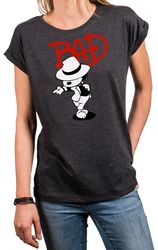 Cool Womens T-Shirt with Print, Dog with Hat, Bad Dog Jackson, loose cut, dark grey, XS bis 5XL