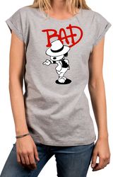 cool womens t-shirt with print, dog with hat, bad dog jackson, loose cut, sportgrey- light grey, xs bis 5xl