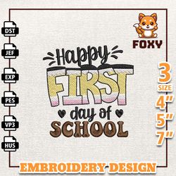 Happy First Day Of School Vibes Embroidery Design, Back To School Embroidery Design, School Quotes Embroidery File, Ins