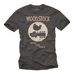 Music Gift for Men - Vitnage Woodstock T-Shirt 60s 70s Tee Shirt Guitar grey Size S-XXXXXL