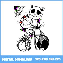 Jack And Sally Cat Halloween Svg, Jack And Sally Cat Svg, Cat Svg, Horror Svg, Halloween Svg, Png Eps Dxf File