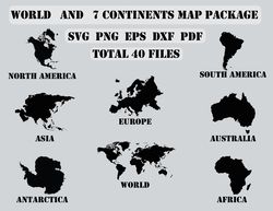 World and 7 Continents map svg, png, dxf, pdf, eps, Clipart, T-shirt design, Cup design, Digital Download