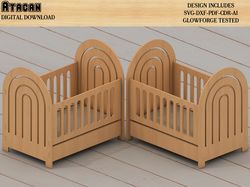 Baby doll crib cutting files / Baby Cot for dolls vector / Baby Cradle bed Laser cut files 446