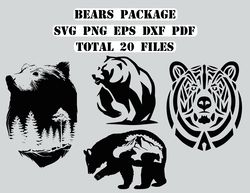 Bear Silhouette, Bear design, svg, png, dxf, pdf, eps, Clipart, T-shirt design, Cup design, Digital Download
