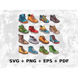 Cartoon Set of Sneakers Svg Png Eps, Commercial use Clipart Vector Graphics for Wall Art, Tshirts, Sublimation, Print on