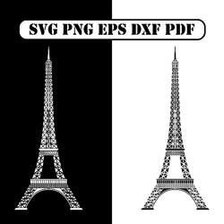Eiffel Silhouette, Eiffel design svg, png, dxf, pdf, eps, Clipart, T-shirt design, Cup design, Digital Download