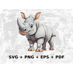 Cartoon Rhinoceros Svg Png Eps, Commercial use Clipart Vector Graphics for Wall Art, Tshirts, Sublimation, Print on Dema