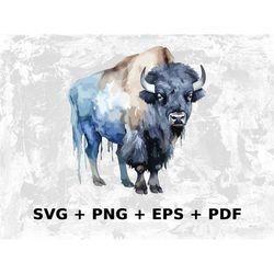 Watercolor Buffalo Svg Png Eps, Commercial use Clipart Vector Graphics for Wall Art, Tshirts, Sublimation, Print on Dema