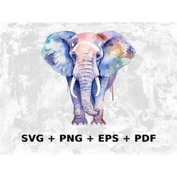 Watercolor Elephant Svg Png Eps, Commercial use Clipart Vector Graphics for Wall Art, Tshirts, Sublimation, Print on Dem