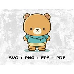 Kawaii Bear Svg Png Eps, Commercial use Clipart Vector Graphics for Wall Art, Tshirts, Sublimation, Print on Demand, Sti