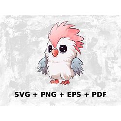 Kawaii Cockatoo Svg Png Eps, Commercial use Clipart Vector Graphics for Wall Art, Tshirts, Sublimation, Print on Demand,