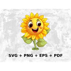 Cartoon Sunflower Svg Png Eps, Commercial use Clipart Vector Graphics for Wall Art, Tshirts, Sublimation, Print on Deman