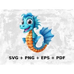 Cartoon Sea Horse Svg Png Eps, Commercial use Clipart Vector Graphics for Wall Art, Tshirts, Sublimation, Print on Deman