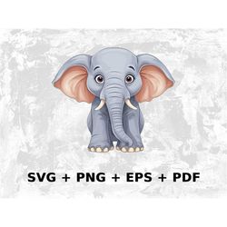 Cartoon Elephant Svg Png Eps, Commercial use Clipart Vector Graphics for Wall Art, Tshirts, Sublimation, Print on Demand