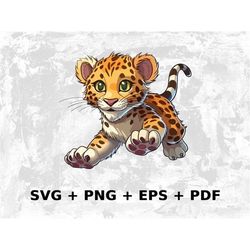 Cartoon Leopard Svg Png Eps, Commercial use Clipart Vector Graphics for Wall Art, Tshirts, Sublimation, Print on Demand,