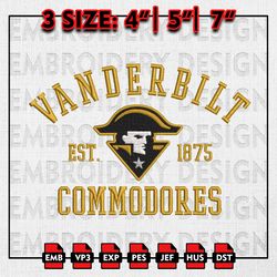 NCAA Vanderbilt Commodores Embroidery files, NCAA Embroidery Designs, Vanderbilt Commodores Machine Embroidery Pattern