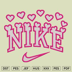 Nike Hearts  Embroidery Design - Nike Machine Embroidery Files - DST, PES, JEF