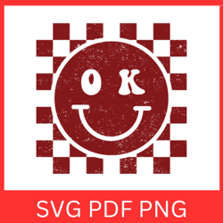 Oklahoma Checkered Smiley Distresse Svg | Smiley Face SVG |Retro Sublimation |