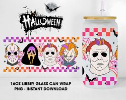 Horror Movies 16oz Libbey Can Glass PNG, Halloween Horror Full Wrap For Libbey Can Shaped Beer Glass, Horror Characters