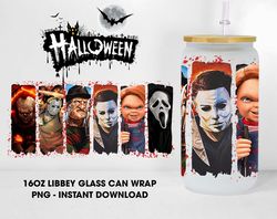 Horror Movie Halloween Glass Can Design Wrap, Killer Series Movie 16oz Glass Wraps, Horror Character Libbey Glass Wrap,