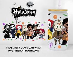 Movie Halloween Glass Can Design Wrap, Chibi Killer Friends Movie 16oz Glass Wraps, Horror Character Libbey Glass Wrap,