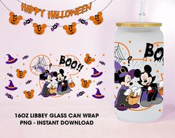 Cartoon Halloween Glass Can Design PNG Sublimation, Hot Spooky 16oz Libbey Glass Can Wraps,Horror Cartoon Glass Can Wrap