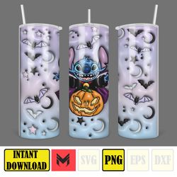 Stitch 3D Inflated Halloween Cartoon Characters 20 Oz Skinny Tumbler Wrap Png Sublimation, Instant Download (11)