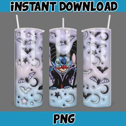 Stitch 3D Inflated Halloween Cartoon Characters 20 Oz Skinny Tumbler Wrap Png Sublimation, Instant Download (9)