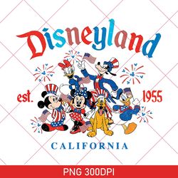 Vintage Mickey And Friends Disneyland Est 1955 4th of July PNG, Retro Disney Family Happy Independence Day 2023 PNG
