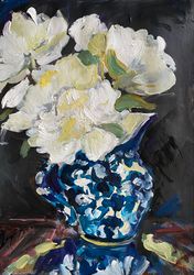 White peonies painting Flowers painting artStill life Matisse inspired Fauvism Galainart Flowers bouquet Wall artwork